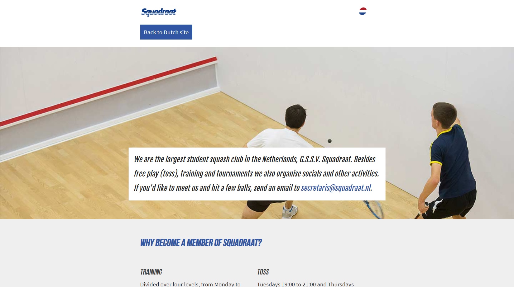 Cover of Squash Club homepage